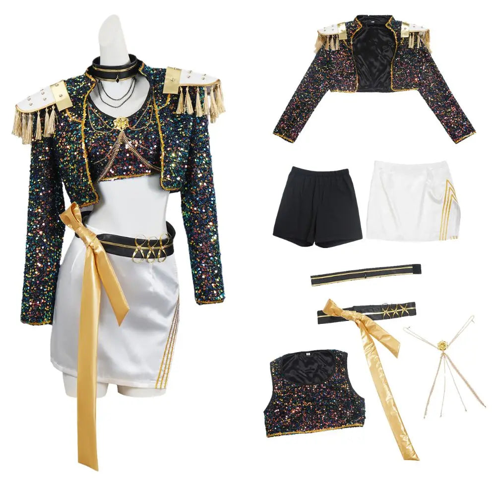 Costume de scène à paillettes K-pop Demon Hunters - Rumi, Zoey, Mira - Déguisement Kpop Demon Hunters