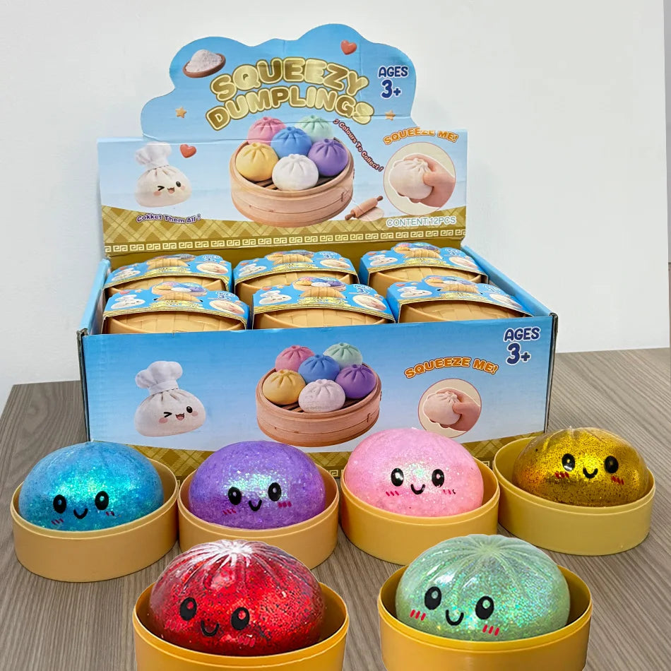 Squishy Dumpling - Ravioli squishy mystère - Squishy à paillettes - Squishy anti stress